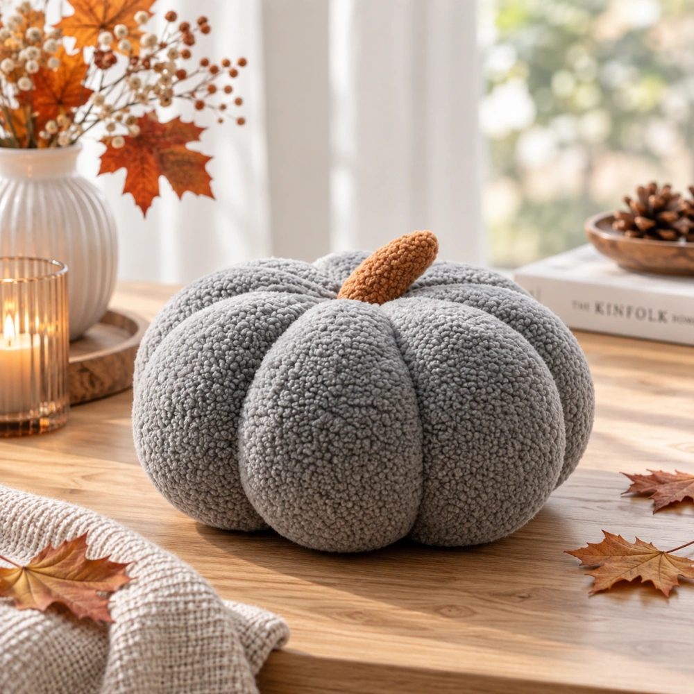 Clayre & Eef Dekoratívny vankúš tekvica Ø 28x18 cm sivý syntetický materiál