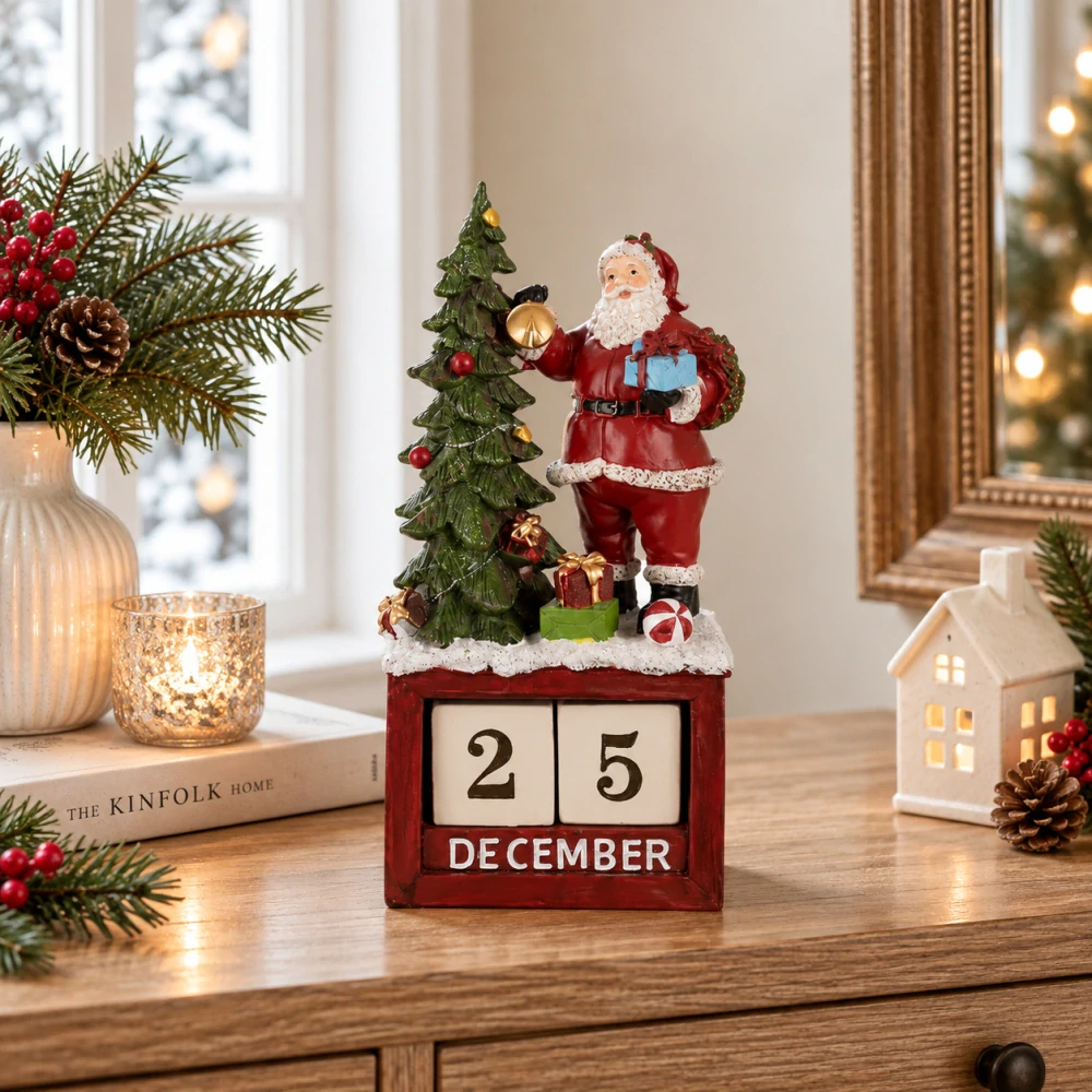 Clayre & Eef - vianočné dekorácie Adventný kalendár Santa Claus červená, zelená 16x10x34 cm