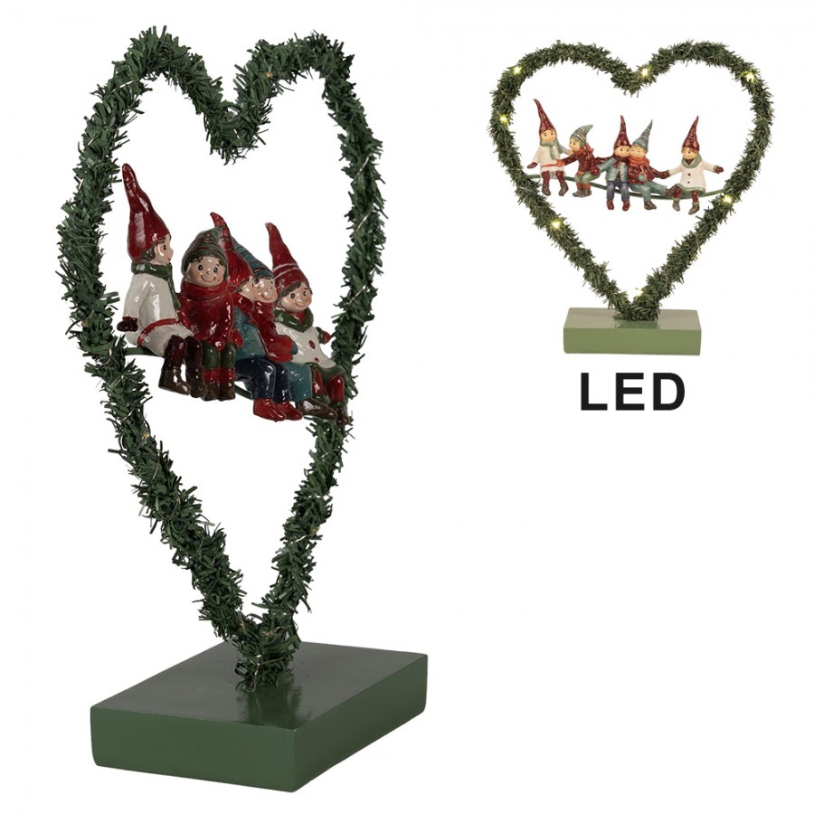 Vianočná dekorácia s LED osvetlením srdce 26x9x28 cm zelená kovová