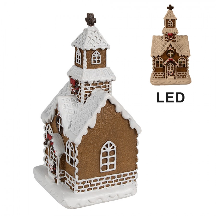 Perníková chalúpka s LED diódou 8x7x15 cm Hnedá polyresinová perníková chalúpka