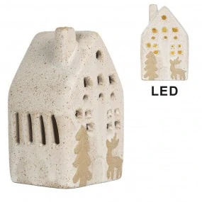 Dekoratívny domček s LED diódou 6x5x10 cm béžová keramika