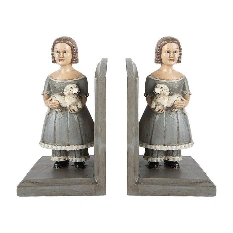 Clayre & Eef - sada 2 držiakov na knihy 23x11x22 cm sivý polyresin