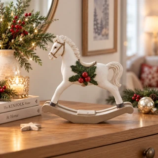 Clayre & Eef - dekoratívna figúrka hojdacieho koňa 16 cm biely polyresin