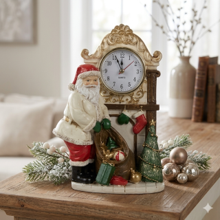 Stolové hodiny 15x7x22 cm béžové z polyresinu, Santa Claus