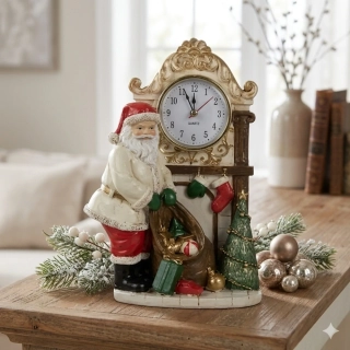 Clayre & Eef - stolové hodiny 15x7x22 cm béžové z polyresinu, Santa Claus