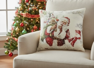 Clayre & Eef Obliečka na vankúš 45x45 cm, bielo-červená, polyesterová, obliečka na vankúš s motívom Santa Clausa