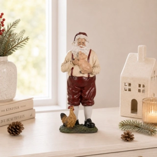 Clayre & Eef -Figúrka Santa Clausa 27 cm červenobéžová polyresinova vianočná dekorácia