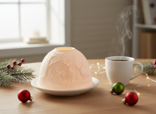 Držiak na čajové sviečky Ø 12x8 cm biely porcelánový jeleň