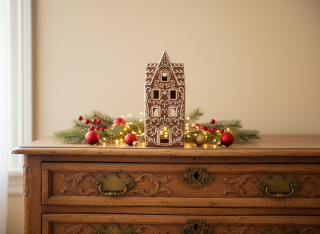 Porcelánový svietnik perníková chalúpka 7x7x17 cm