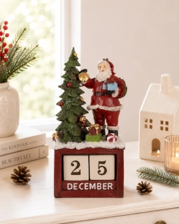 Clayre & Eef - vianočné dekorácie Adventný kalendár  Santa Claus červená, zelená 16x10x34 cm